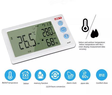 Termometro Dual + Higrometro UNI-T A12T  Temperatura Humedad Reloj Alarma